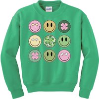 Shamrock Smile Face Disco Retro Groovy St Patricks Day Lucky Kids Sweatshirt