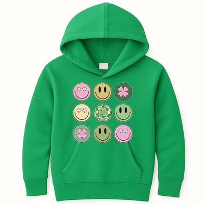 Shamrock Smile Face Disco Retro Groovy St Patricks Day Lucky Kids Hoodie