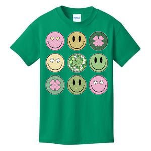 Shamrock Smile Face Disco Retro Groovy St Patricks Day Lucky Kids T-Shirt