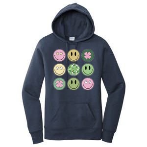 Shamrock Smile Face Disco Retro Groovy St Patricks Day Lucky Women's Pullover Hoodie