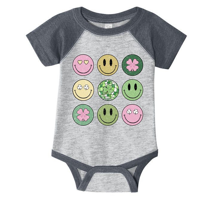 Shamrock Smile Face Disco Retro Groovy St Patricks Day Lucky Infant Baby Jersey Bodysuit