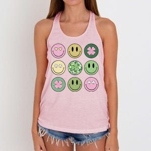 Shamrock Smile Face Disco Retro Groovy St Patricks Day Lucky Women's Knotted Racerback Tank