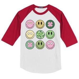 Shamrock Smile Face Disco Retro Groovy St Patricks Day Lucky Kids Colorblock Raglan Jersey