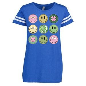 Shamrock Smile Face Disco Retro Groovy St Patricks Day Lucky Enza Ladies Jersey Football T-Shirt