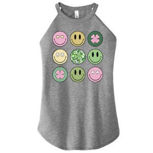 Shamrock Smile Face Disco Retro Groovy St Patricks Day Lucky Women's Perfect Tri Rocker Tank