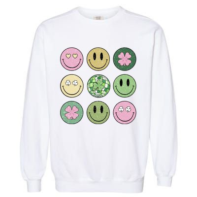 Shamrock Smile Face Disco Retro Groovy St Patricks Day Lucky Garment-Dyed Sweatshirt