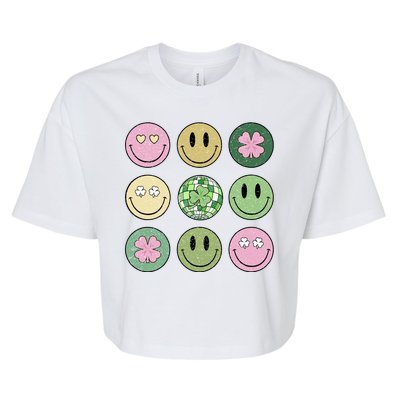 Shamrock Smile Face Disco Retro Groovy St Patricks Day Lucky Bella+Canvas Jersey Crop Tee