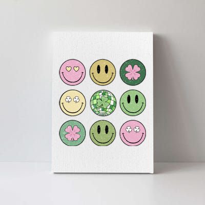 Shamrock Smile Face Disco Retro Groovy St Patricks Day Lucky Canvas