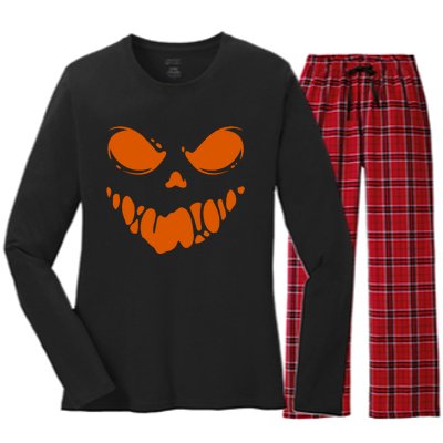 Scary Spooky Face Halloween Gift Women's Long Sleeve Flannel Pajama Set 