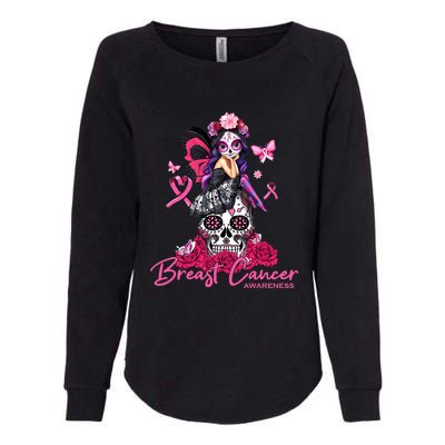 Sugar Skull Fight Breast Cancer Awareness Like A Girl Ribbon Womens California Wash Sweatshirt