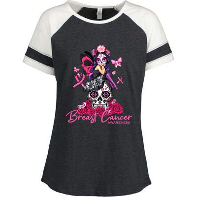 Sugar Skull Fight Breast Cancer Awareness Like A Girl Ribbon Enza Ladies Jersey Colorblock Tee