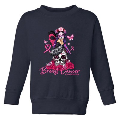 Sugar Skull Fight Breast Cancer Awareness Like A Girl Ribbon Toddler Sweatshirt