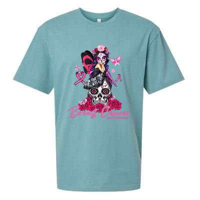 Sugar Skull Fight Breast Cancer Awareness Like A Girl Ribbon Sueded Cloud Jersey T-Shirt