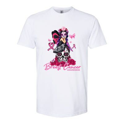 Sugar Skull Fight Breast Cancer Awareness Like A Girl Ribbon Softstyle CVC T-Shirt