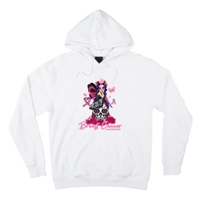 Sugar Skull Fight Breast Cancer Awareness Like A Girl Ribbon Hoodie