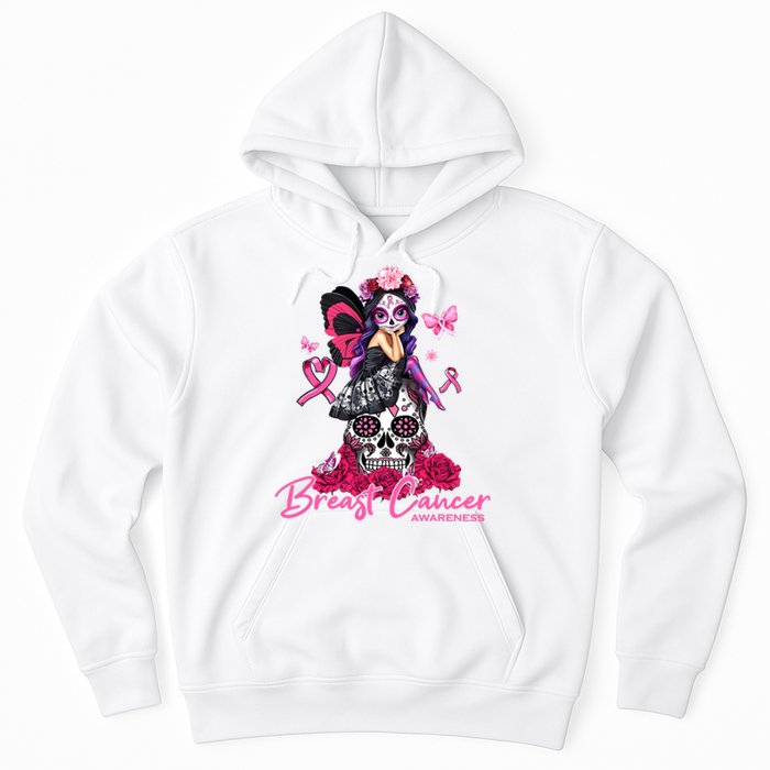 Sugar Skull Fight Breast Cancer Awareness Like A Girl Ribbon Hoodie