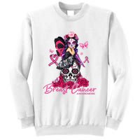 Sugar Skull Fight Breast Cancer Awareness Like A Girl Ribbon Sweatshirt