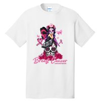 Sugar Skull Fight Breast Cancer Awareness Like A Girl Ribbon Tall T-Shirt