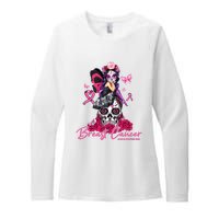 Sugar Skull Fight Breast Cancer Awareness Like A Girl Ribbon Womens CVC Long Sleeve Shirt