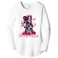 Sugar Skull Fight Breast Cancer Awareness Like A Girl Ribbon Women's Perfect Tri Tunic Long Sleeve Shirt