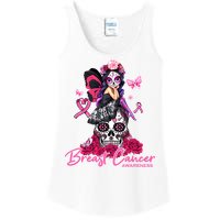 Sugar Skull Fight Breast Cancer Awareness Like A Girl Ribbon Ladies Essential Tank