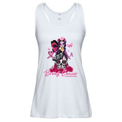 Sugar Skull Fight Breast Cancer Awareness Like A Girl Ribbon Ladies Essential Flowy Tank