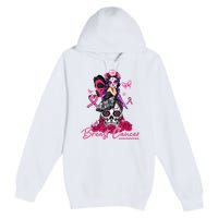 Sugar Skull Fight Breast Cancer Awareness Like A Girl Ribbon Premium Pullover Hoodie