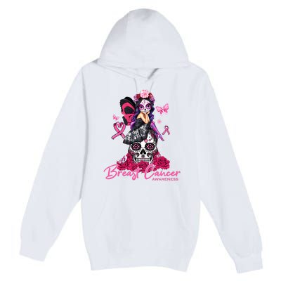 Sugar Skull Fight Breast Cancer Awareness Like A Girl Ribbon Premium Pullover Hoodie