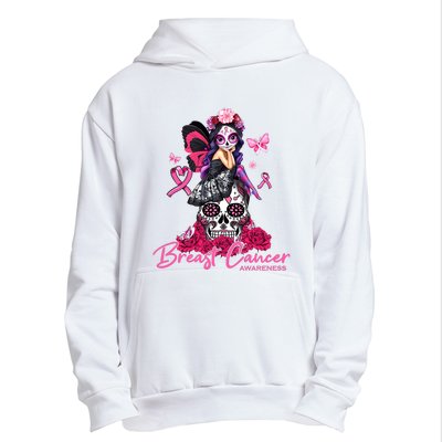 Sugar Skull Fight Breast Cancer Awareness Like A Girl Ribbon Urban Pullover Hoodie