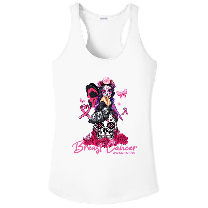 Sugar Skull Fight Breast Cancer Awareness Like A Girl Ribbon Ladies PosiCharge Competitor Racerback Tank