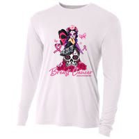 Sugar Skull Fight Breast Cancer Awareness Like A Girl Ribbon Cooling Performance Long Sleeve Crew