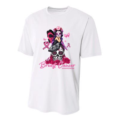 Sugar Skull Fight Breast Cancer Awareness Like A Girl Ribbon Performance Sprint T-Shirt