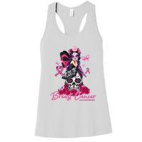 Sugar Skull Fight Breast Cancer Awareness Like A Girl Ribbon Women's Racerback Tank