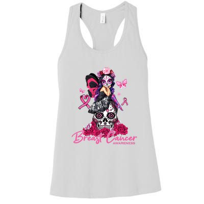 Sugar Skull Fight Breast Cancer Awareness Like A Girl Ribbon Women's Racerback Tank