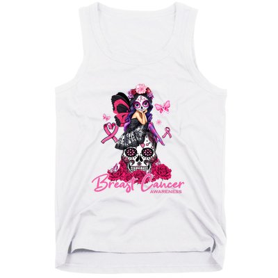 Sugar Skull Fight Breast Cancer Awareness Like A Girl Ribbon Tank Top