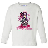 Sugar Skull Fight Breast Cancer Awareness Like A Girl Ribbon Toddler Long Sleeve Shirt