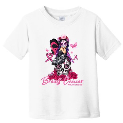 Sugar Skull Fight Breast Cancer Awareness Like A Girl Ribbon Toddler T-Shirt