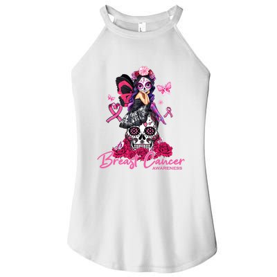 Sugar Skull Fight Breast Cancer Awareness Like A Girl Ribbon Women's Perfect Tri Rocker Tank