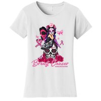 Sugar Skull Fight Breast Cancer Awareness Like A Girl Ribbon Women's T-Shirt