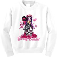 Sugar Skull Fight Breast Cancer Awareness Like A Girl Ribbon Kids Sweatshirt