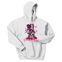 Sugar Skull Fight Breast Cancer Awareness Like A Girl Ribbon Kids Hoodie