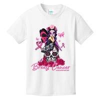 Sugar Skull Fight Breast Cancer Awareness Like A Girl Ribbon Kids T-Shirt