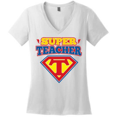 Superteacher Superhero Funny Teacher Gift Idea Women's V-Neck T-Shirt