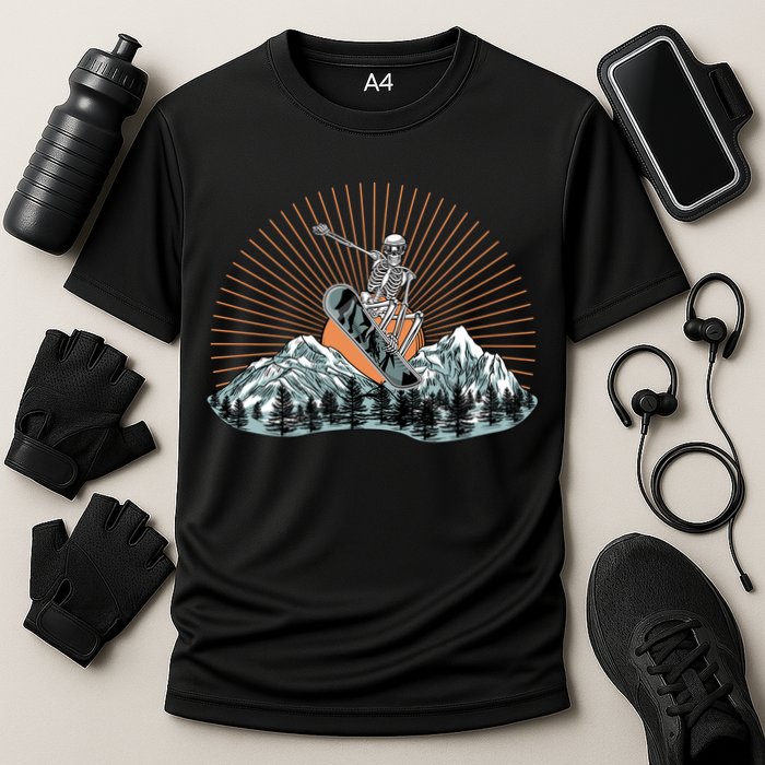 Ski Skull Funny Snowboarding Lover Cooling Performance Crew T-Shirt