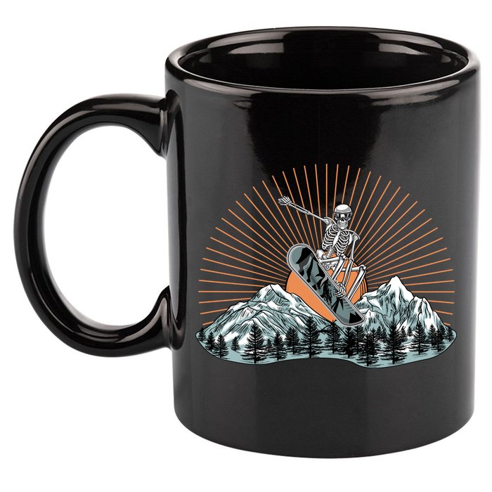 Ski Skull Funny Snowboarding Lover 11oz C Handle Ceramic Mug
