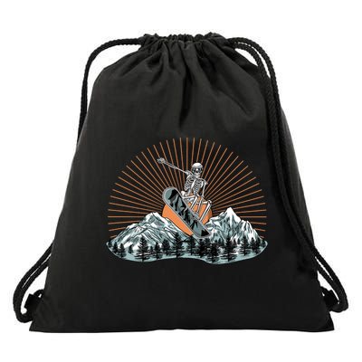 Ski Skull Funny Snowboarding Lover Drawstring Bag