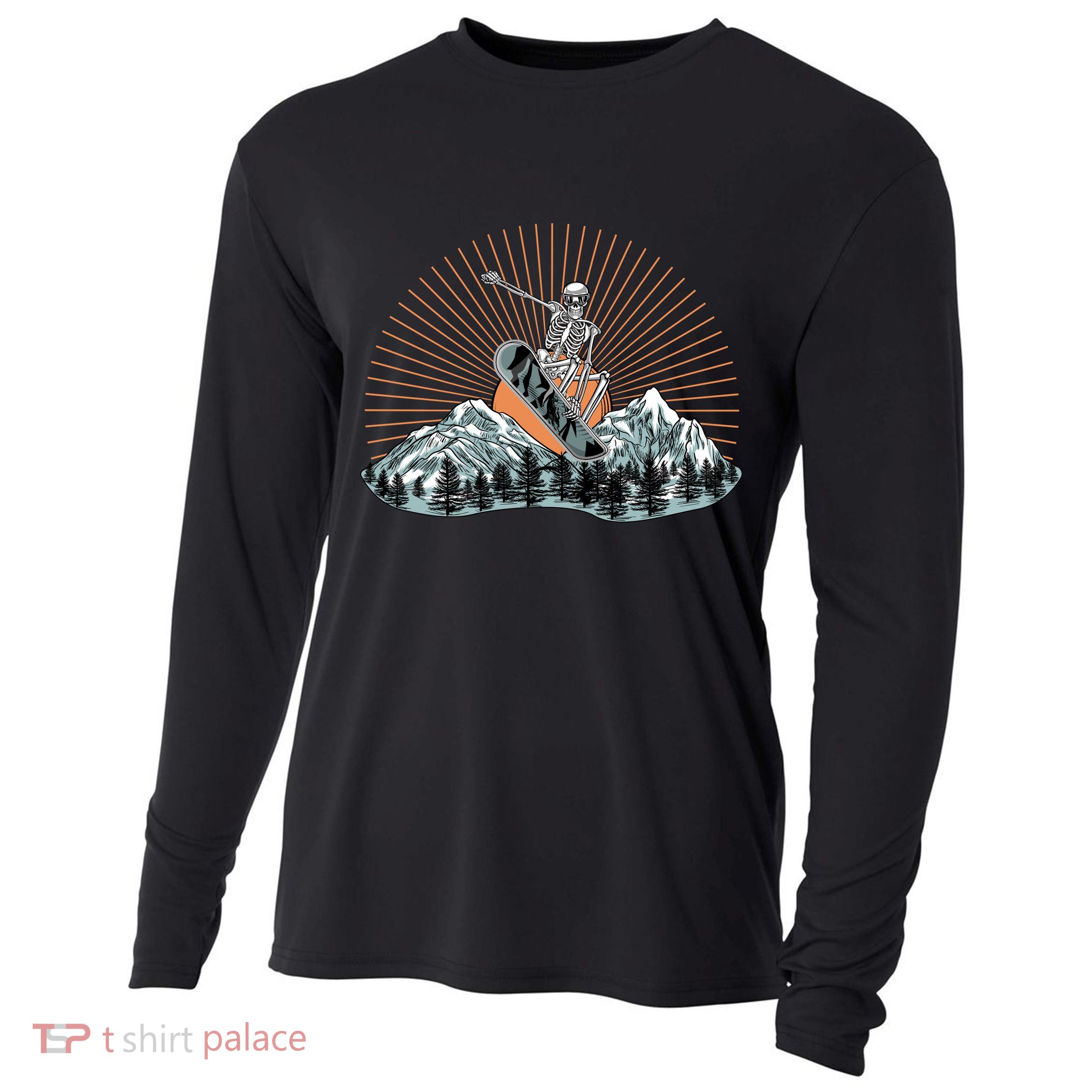 Ski Skull Funny Snowboarding Lover Cooling Performance Long Sleeve Crew