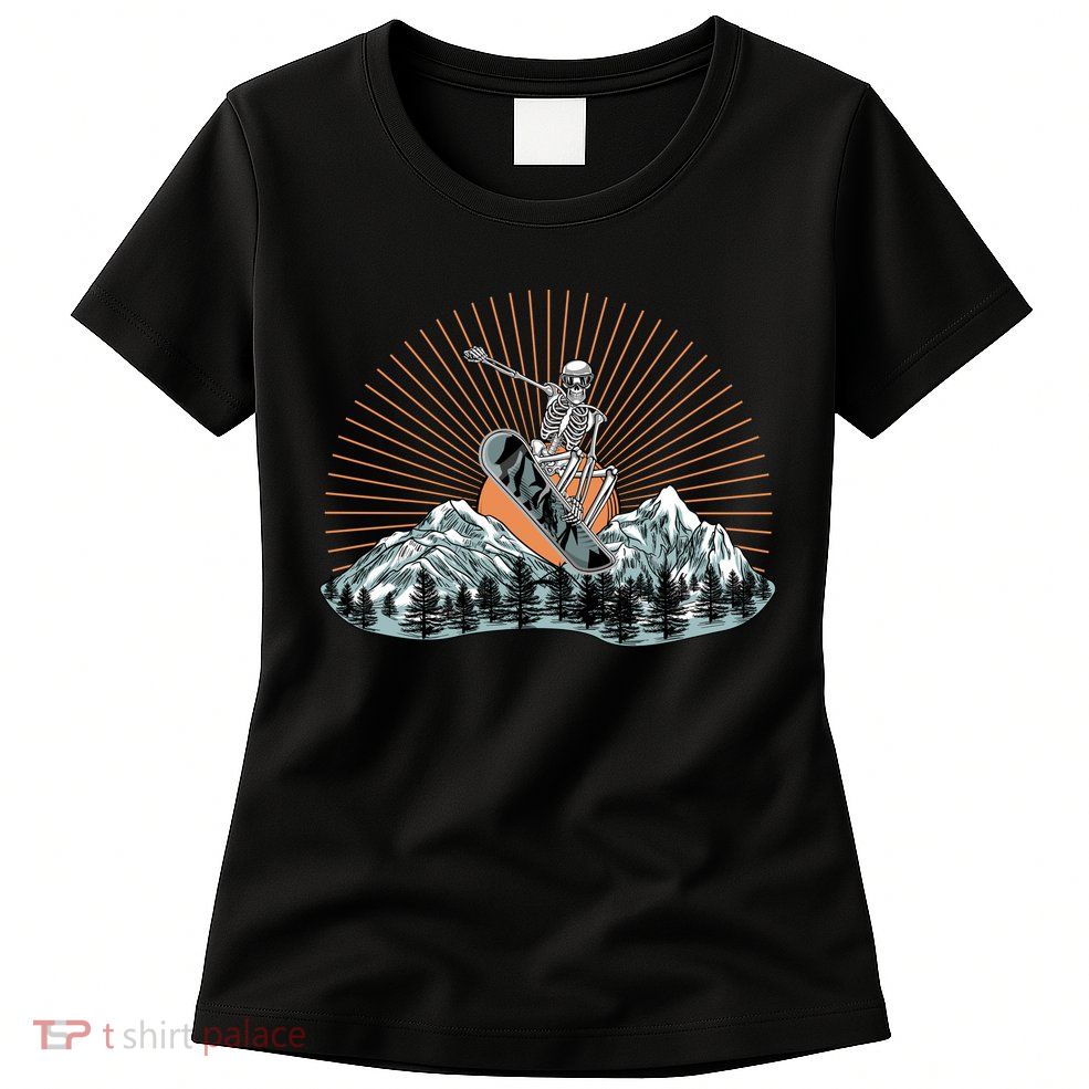 Ski Skull Funny Snowboarding Lover Womens T-Shirt