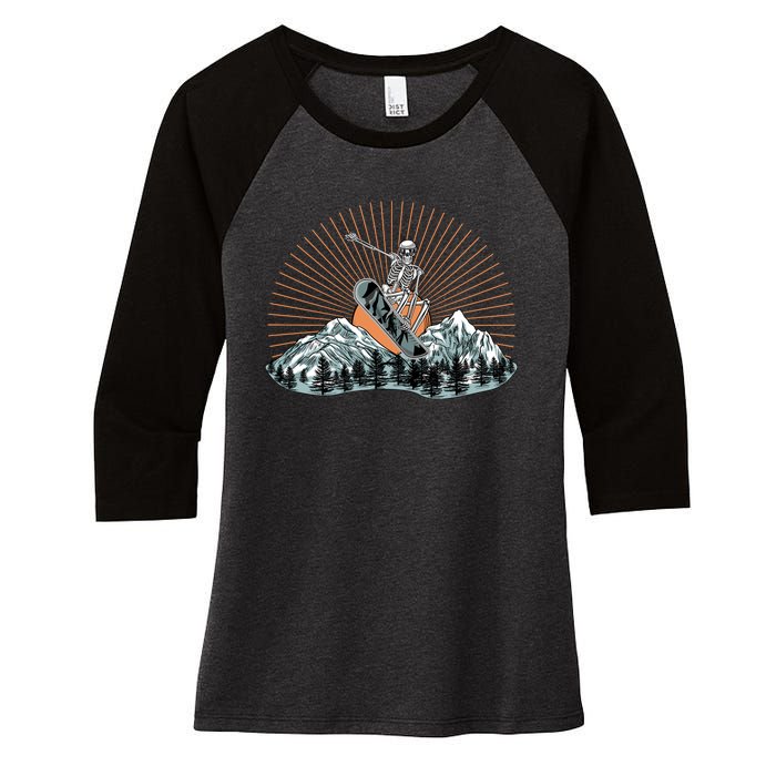 Ski Skull Funny Snowboarding Lover Women's Tri-Blend 3/4-Sleeve Raglan Shirt