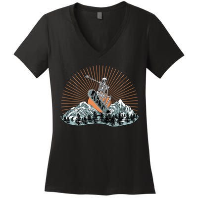 Ski Skull Funny Snowboarding Lover Women's V-Neck T-Shirt